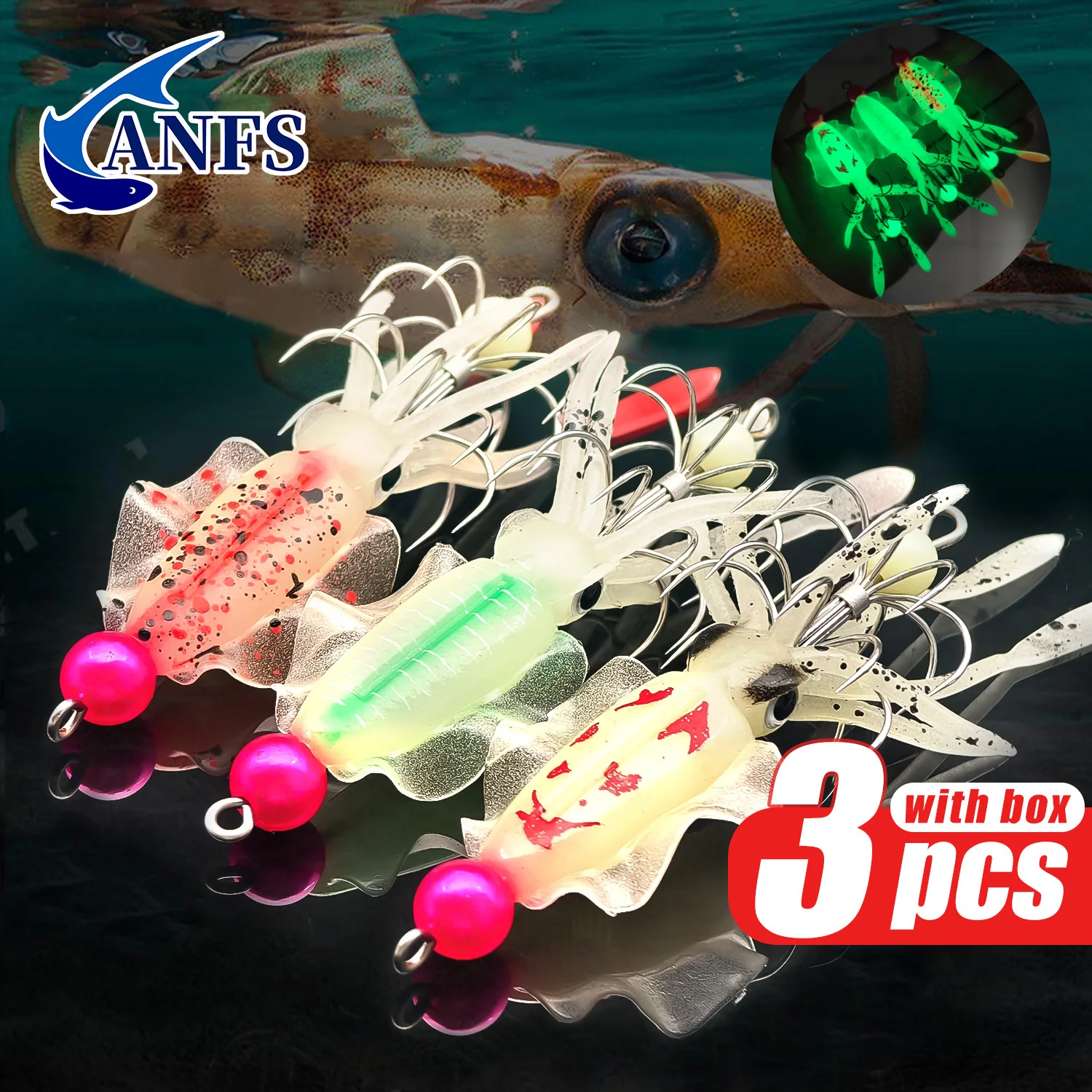Fishing Hook Assortment - ANFS 3-delige lichtgevende inktvismalset - realistisch